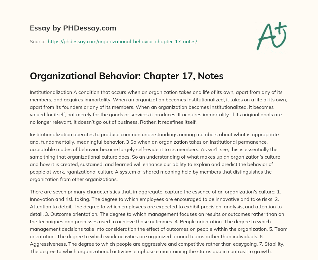 Organizational Behavior: Chapter 17, Notes essay
