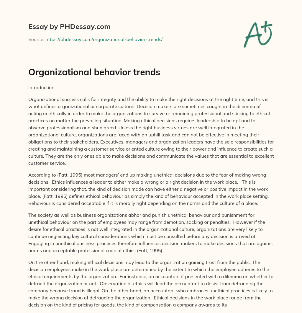 Organizational behavior trends essay