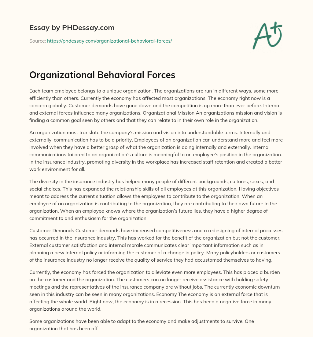 Organizational Behavioral Forces essay