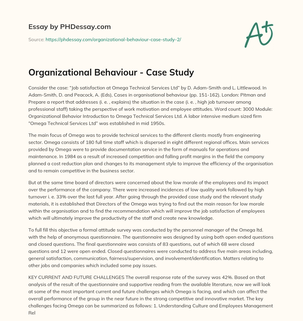 case study on motivation in organisational behaviour