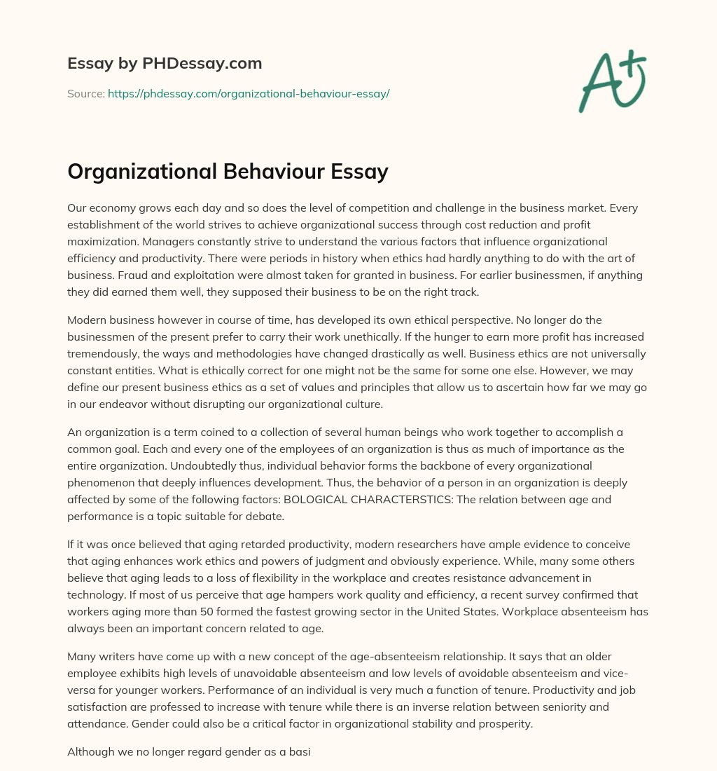 Organizational Behaviour Essay essay