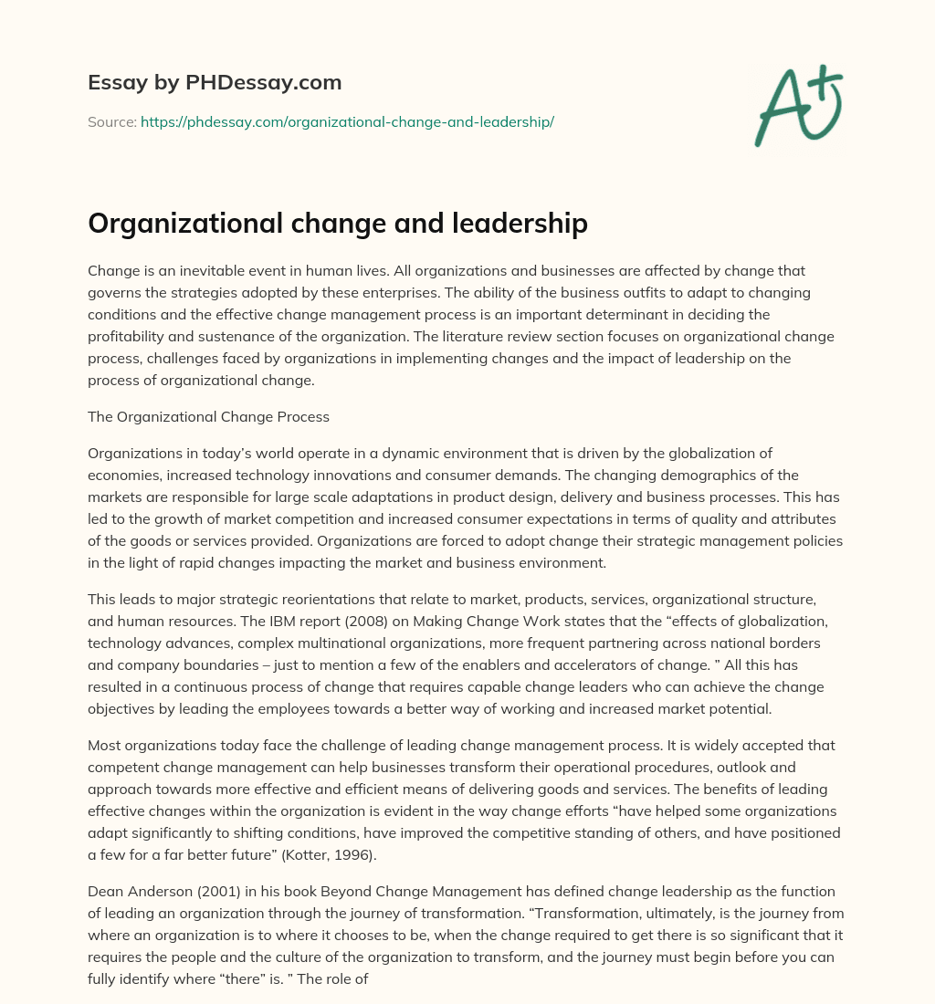 Organizational change and leadership essay