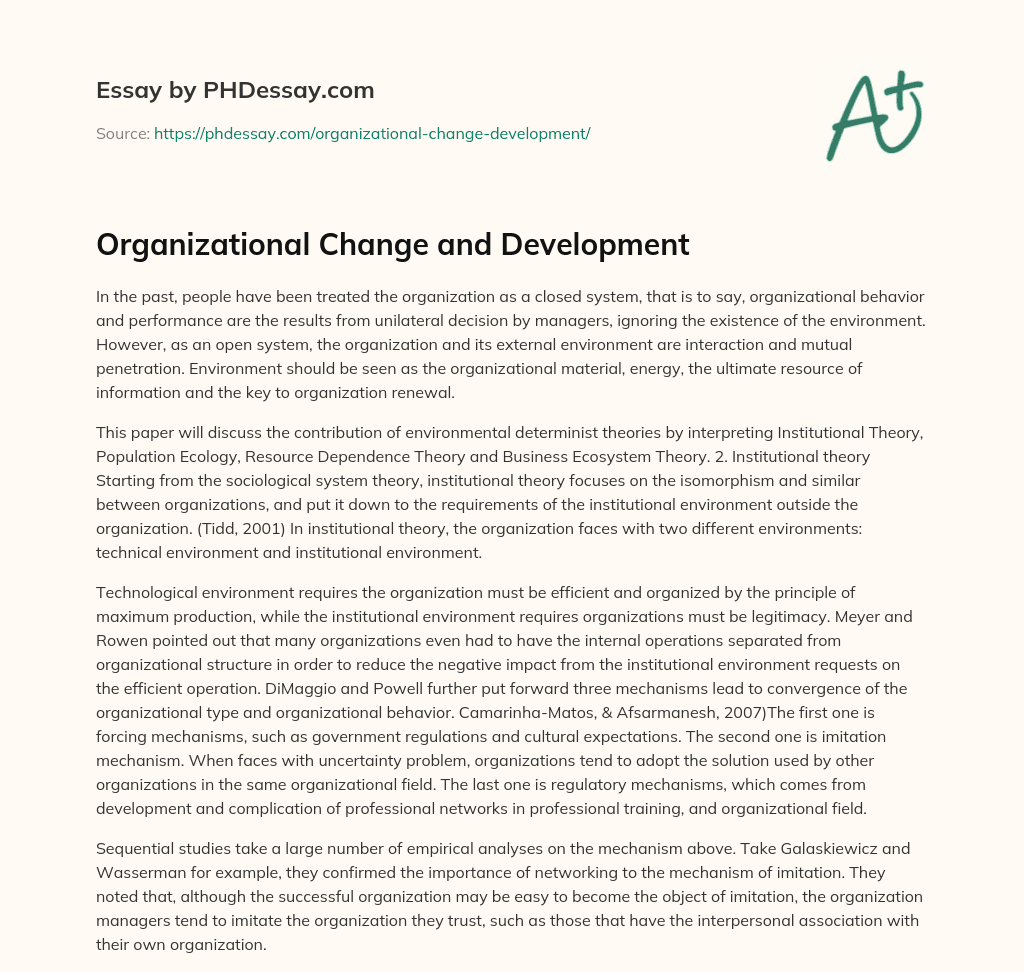 Organizational Change and Development essay