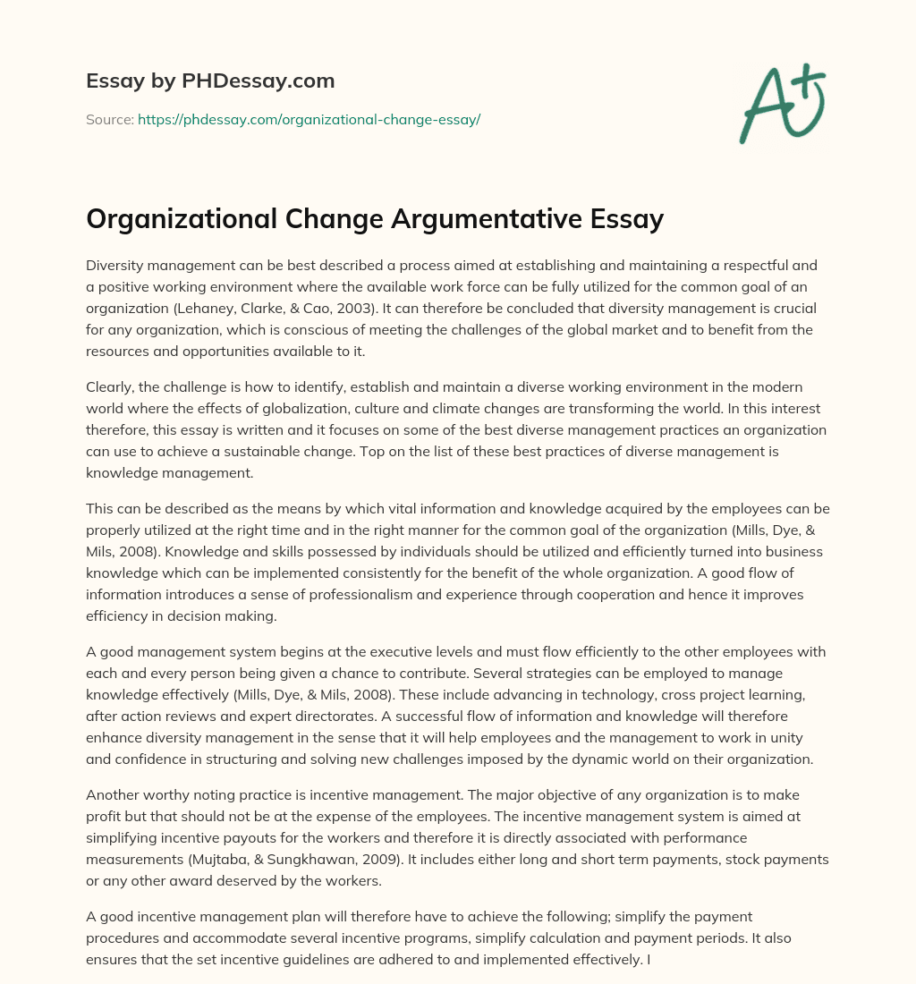 Organizational Change Argumentative Essay essay