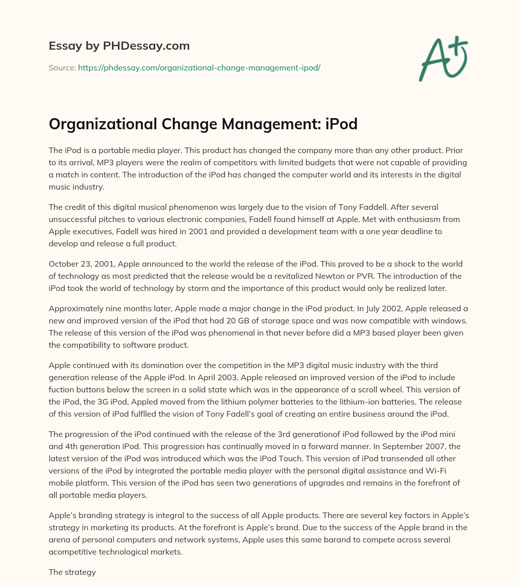 Organizational Change Management: iPod essay
