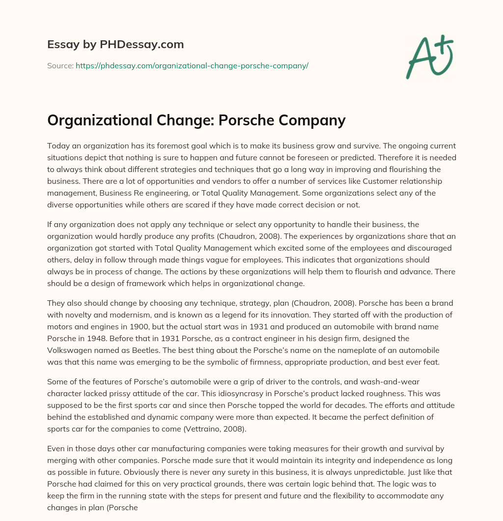 Organizational Change: Porsche Company essay