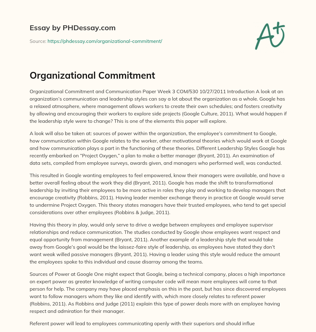 Organizational Commitment - PHDessay.com