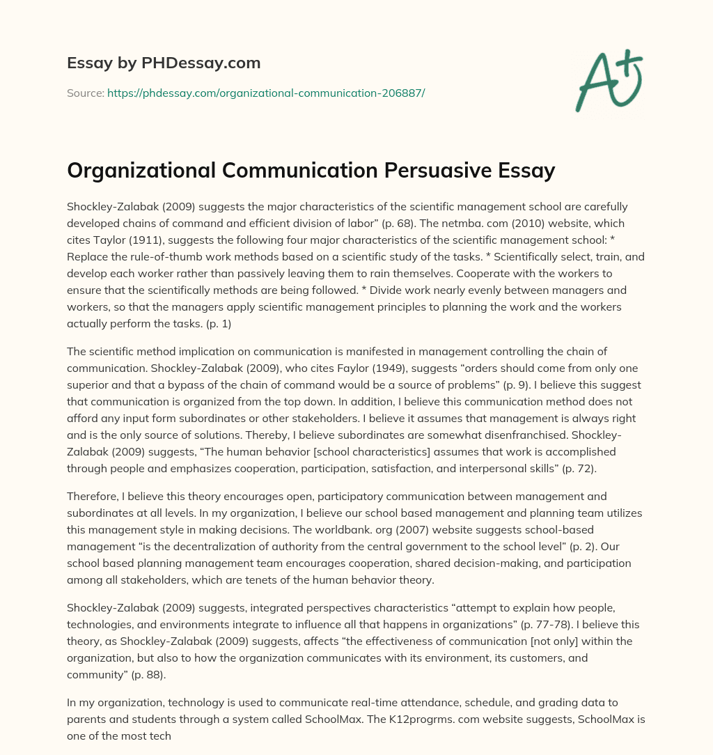 Organizational Communication Persuasive Essay essay