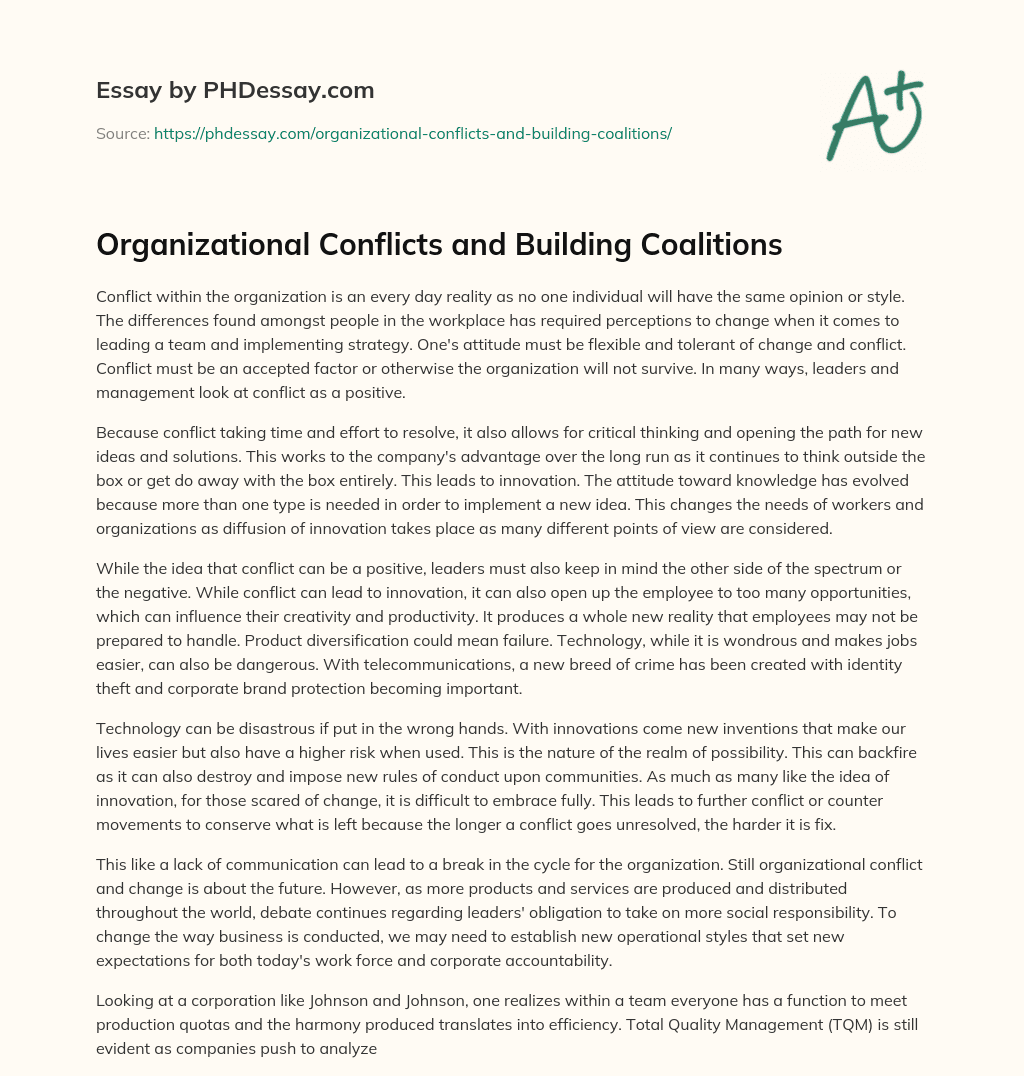 Organizational Conflicts and Building Coalitions essay