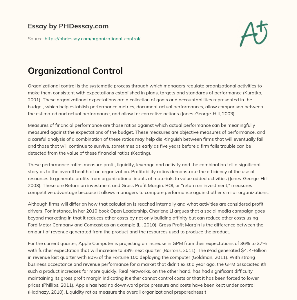 Organizational Control essay