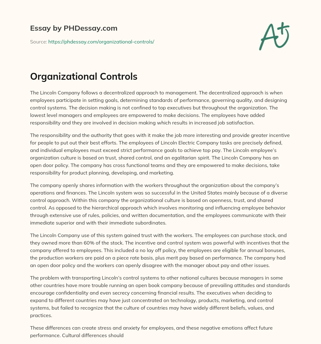 Organizational Controls essay