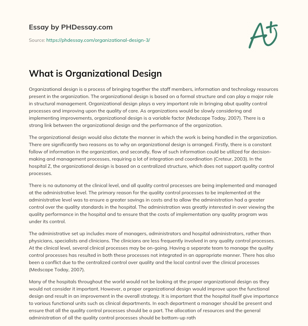 What is Organizational Design essay