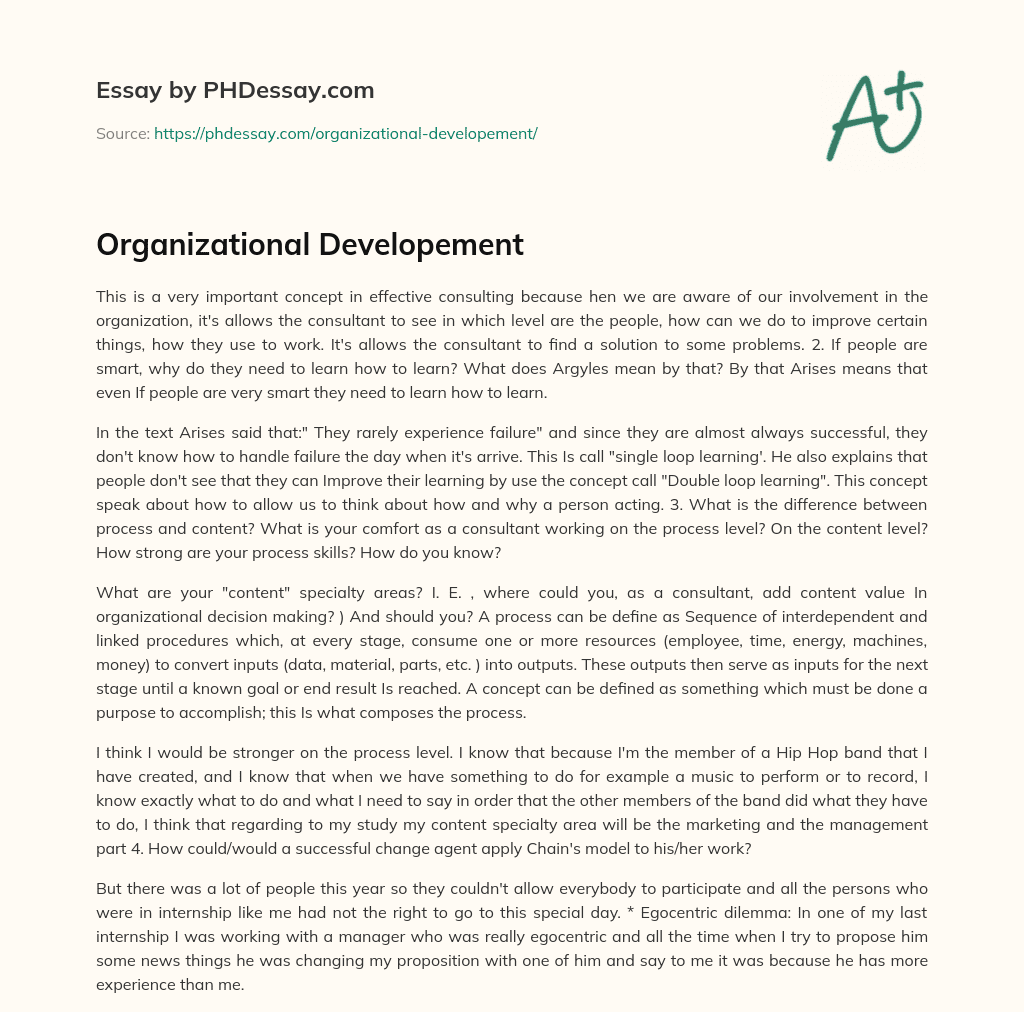 Organizational Developement essay