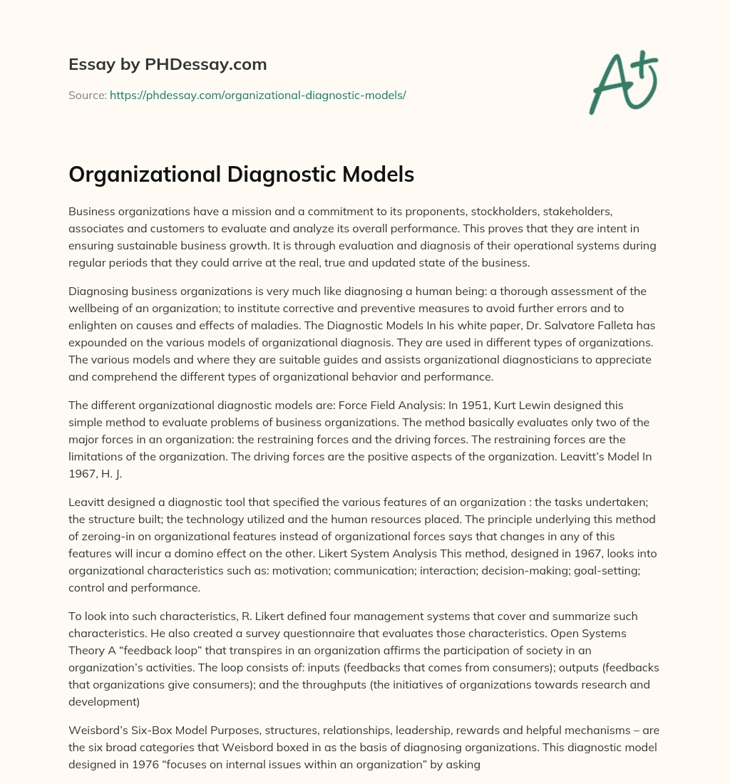 Organizational Diagnostic Models essay