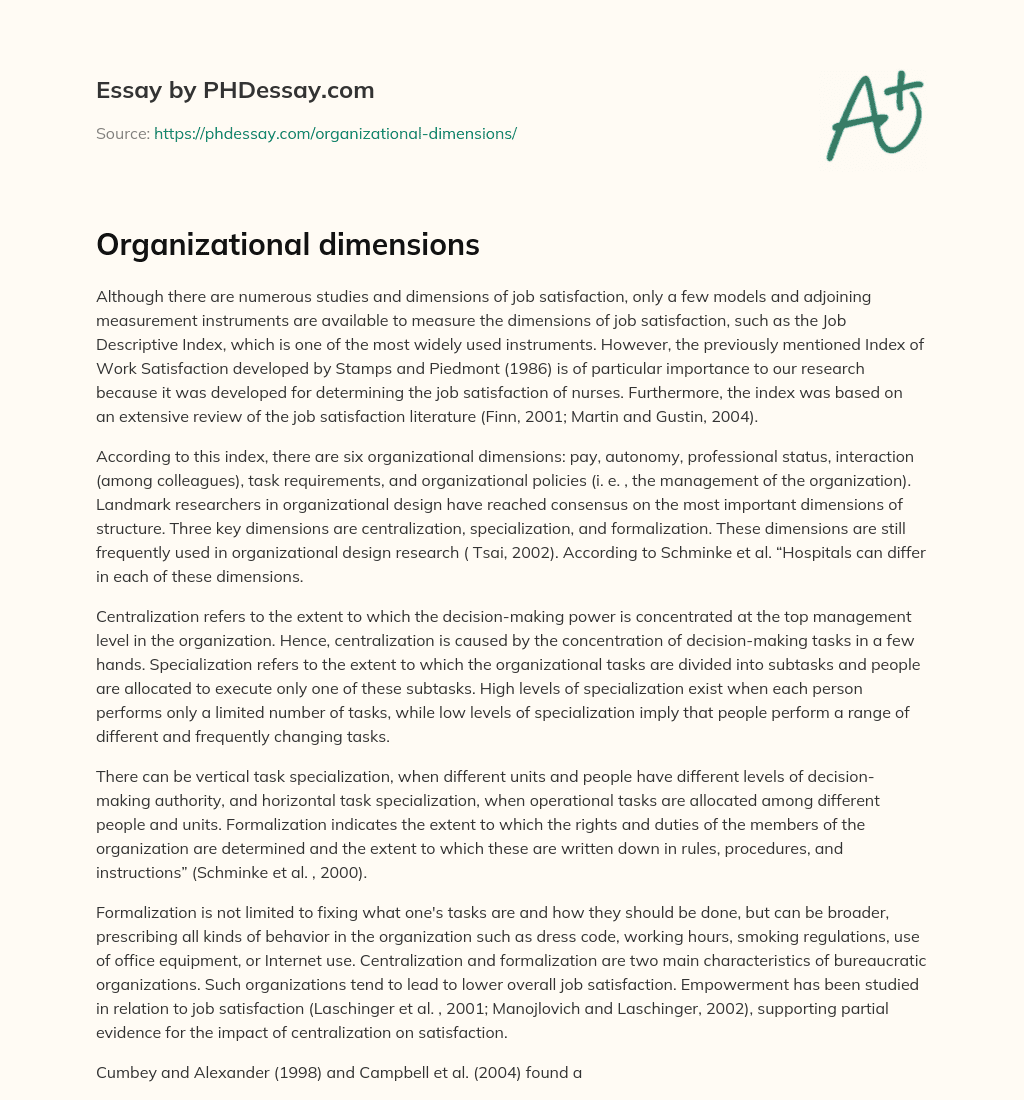 Organizational dimensions essay