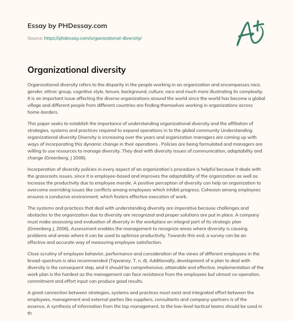Organizational diversity essay