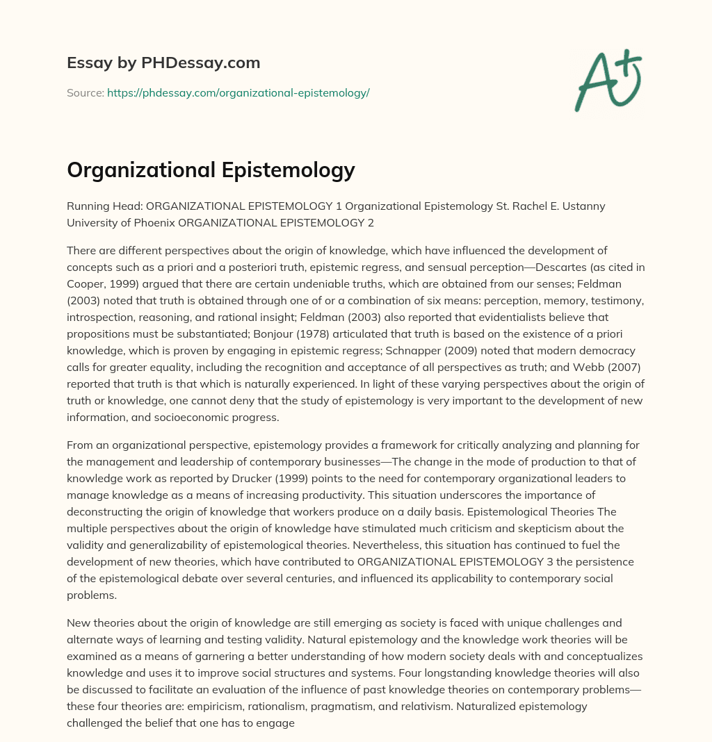 Organizational Epistemology essay