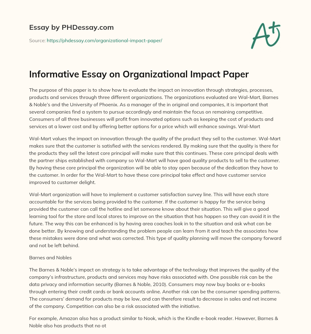Informative Essay on Organizational Impact Paper essay