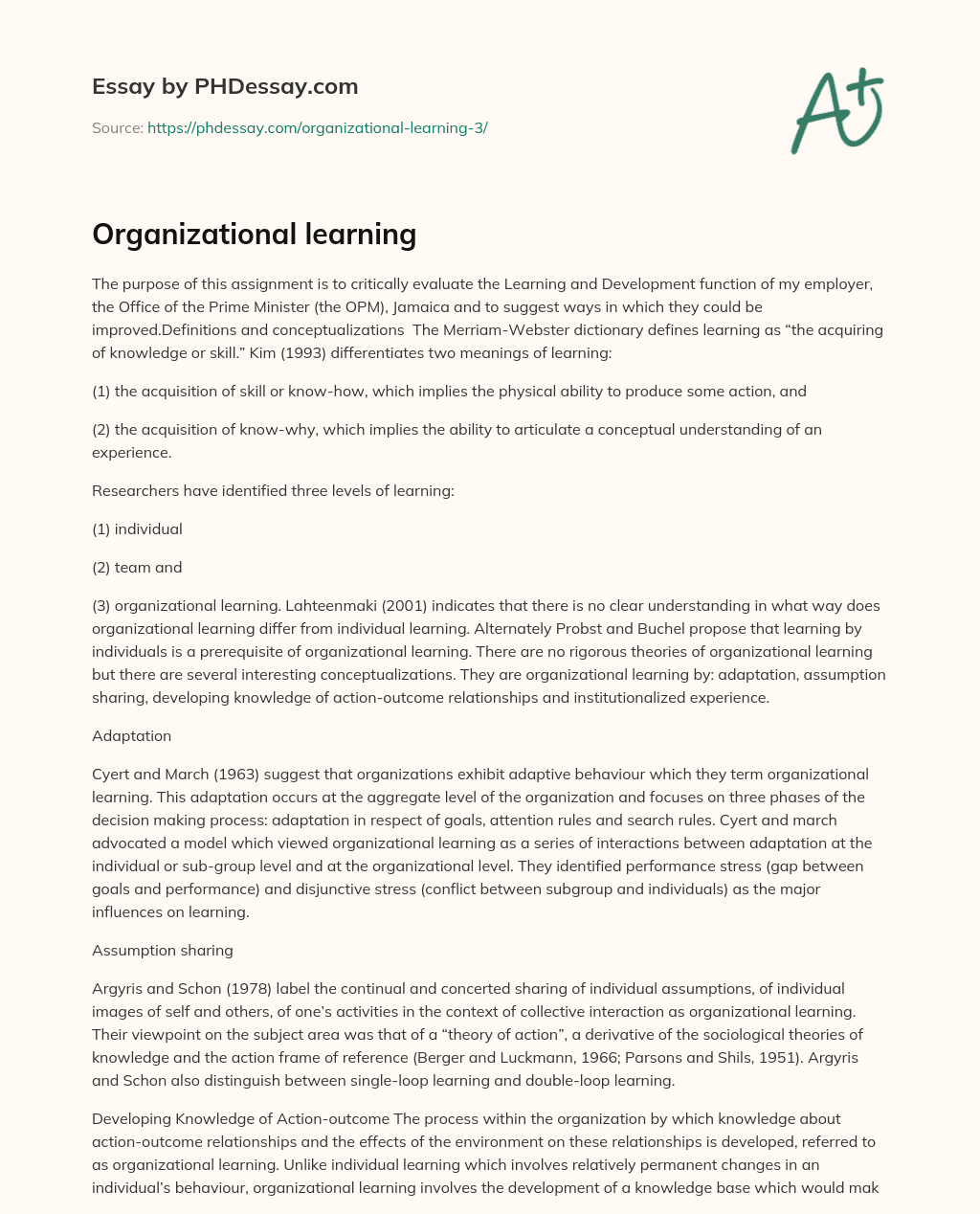 Organizational learning essay