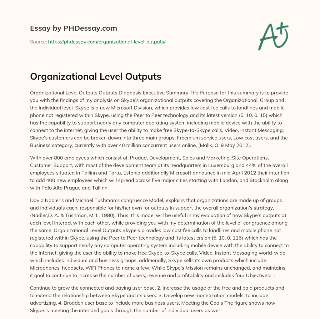 Organizational Level Outputs essay