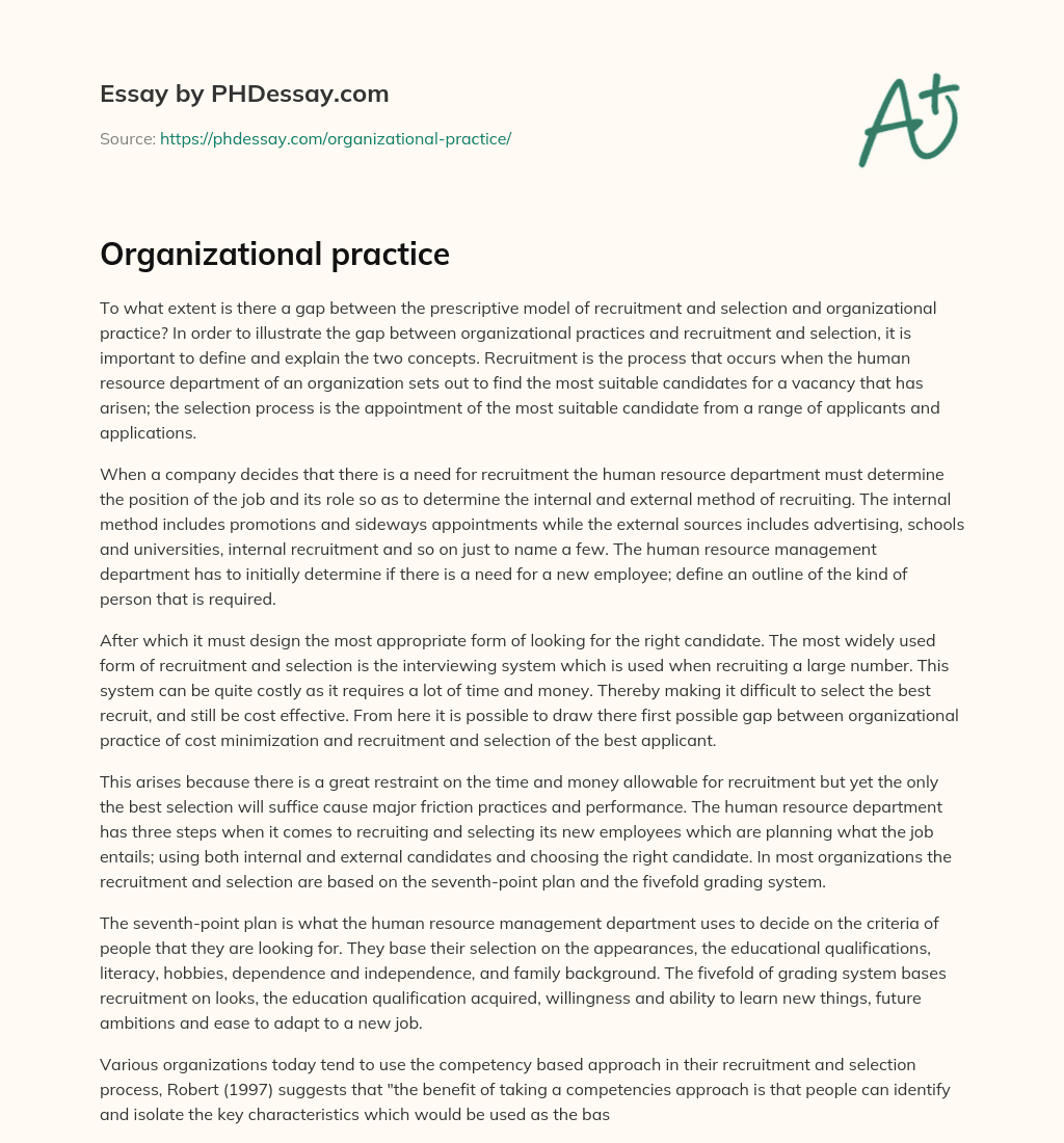 Organizational practice essay
