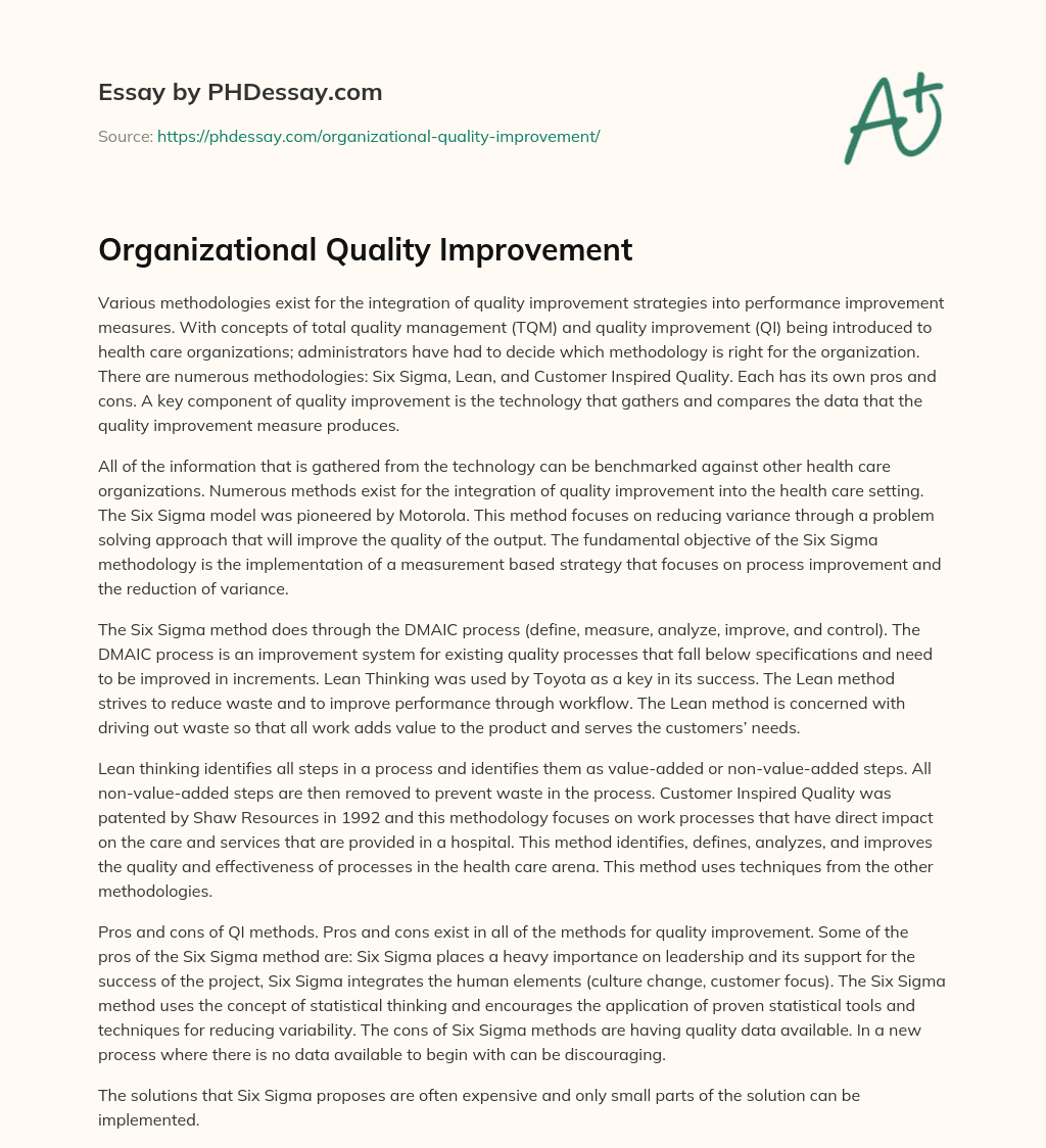 Organizational Quality Improvement essay