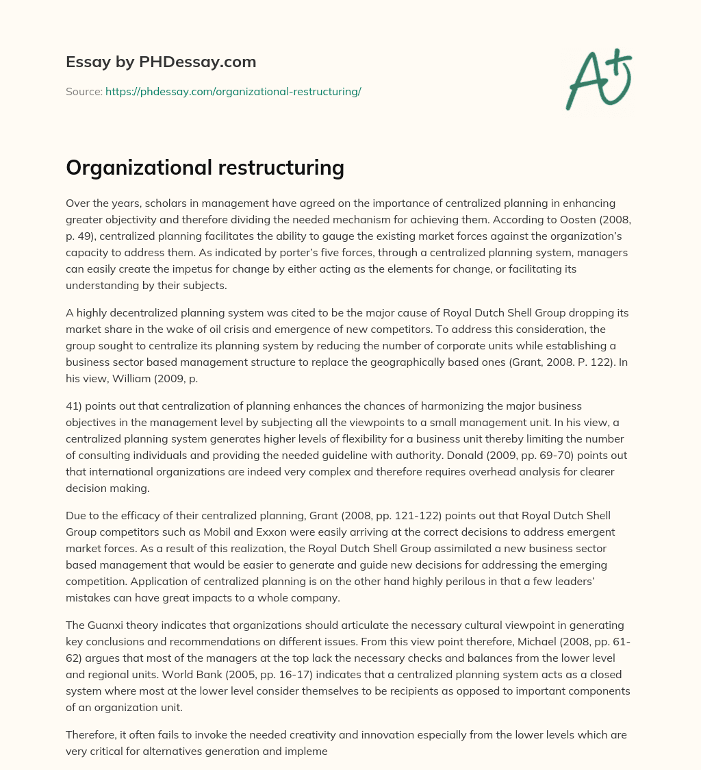 Organizational restructuring essay