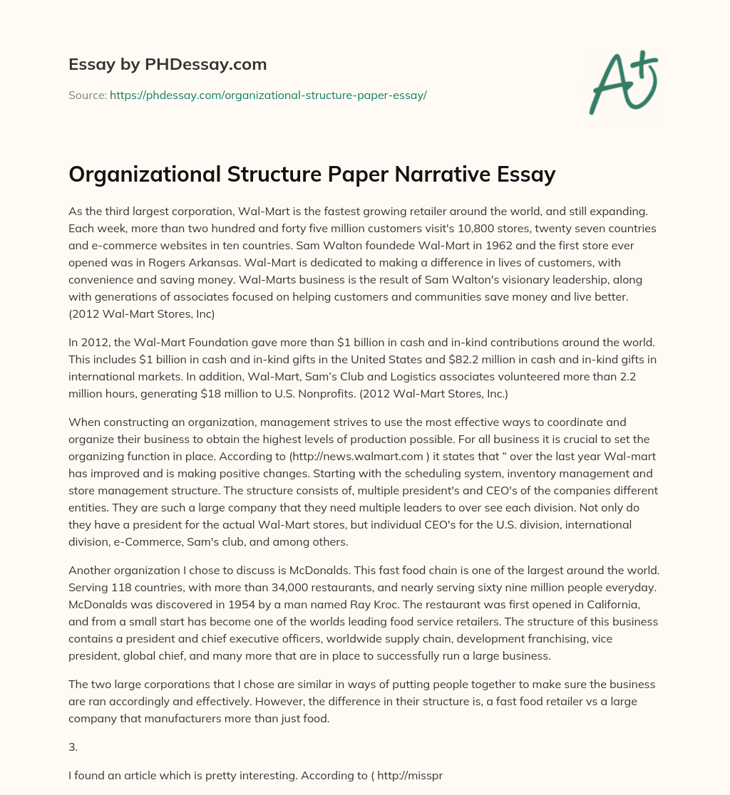 organizational structure outline essay