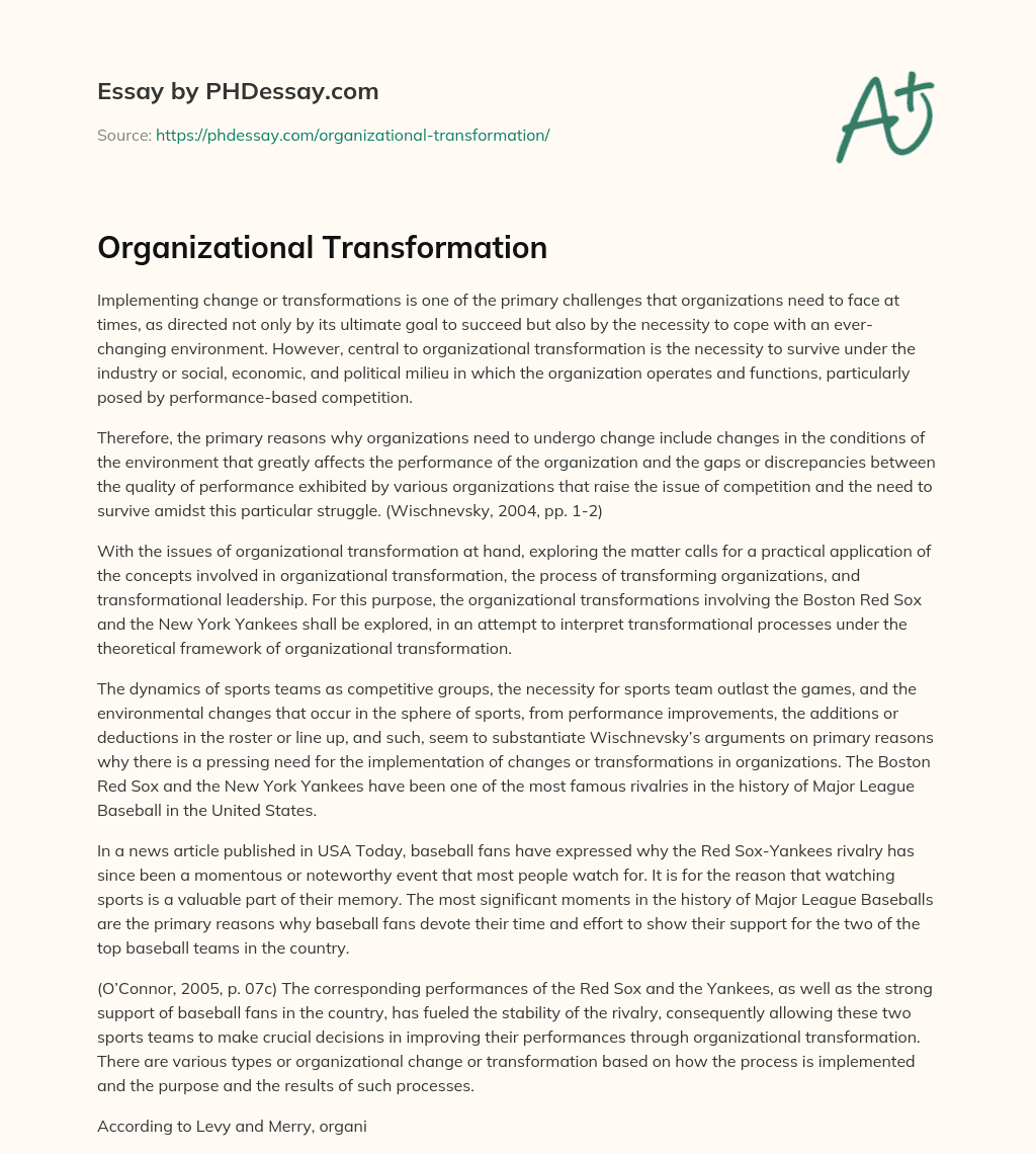 Organizational Transformation essay