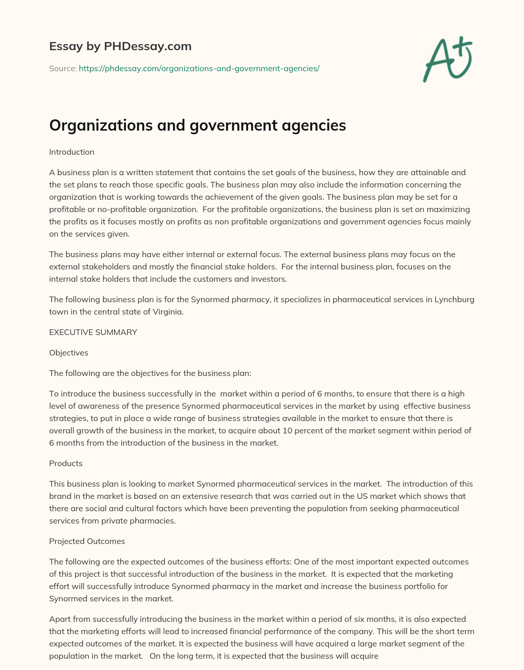 Organizations and government agencies essay