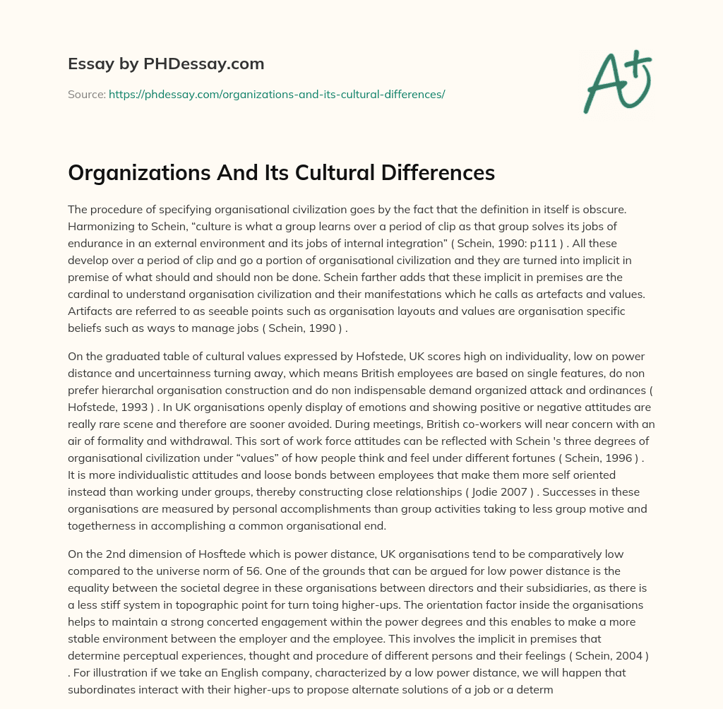 Organizations And Its Cultural Differences essay