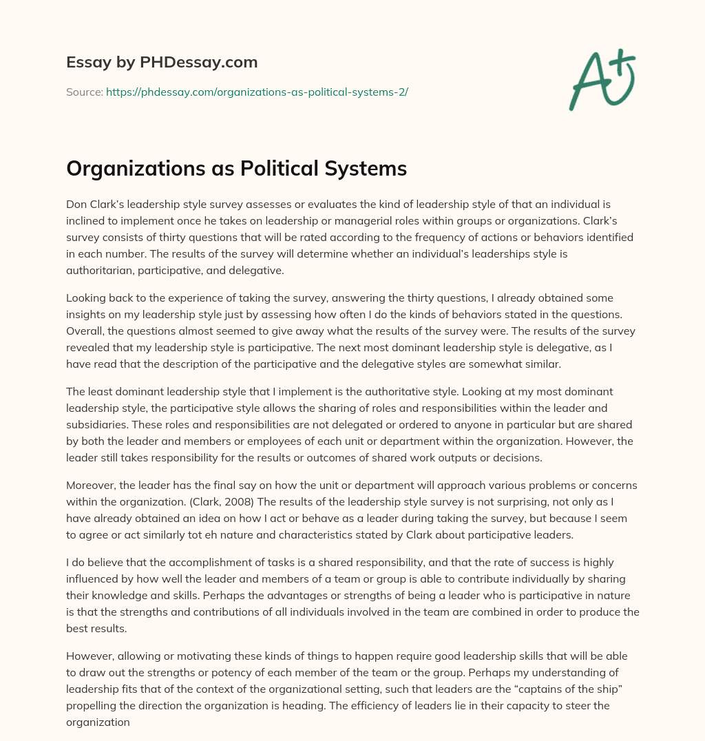 Organizations as Political Systems essay