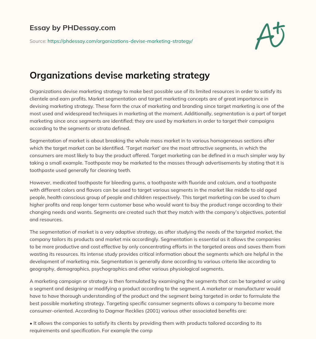Organizations devise marketing strategy essay