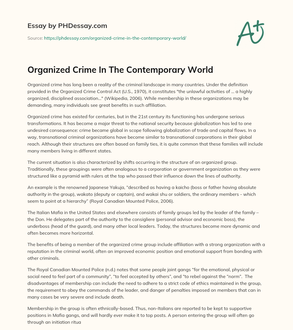 Organized Crime In The Contemporary World essay