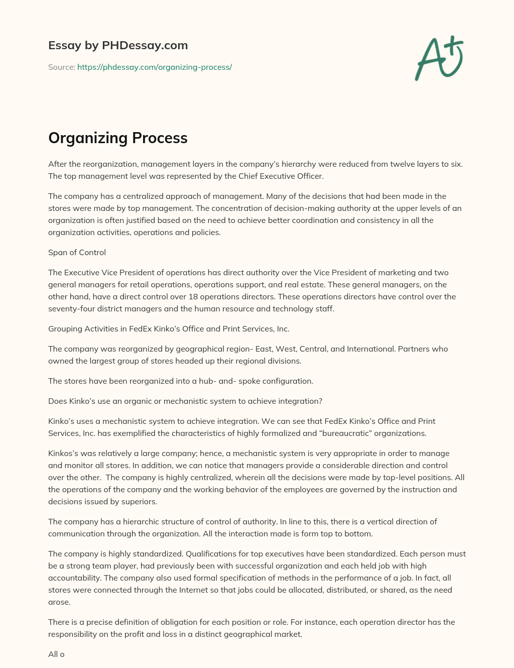 Organizing Process essay