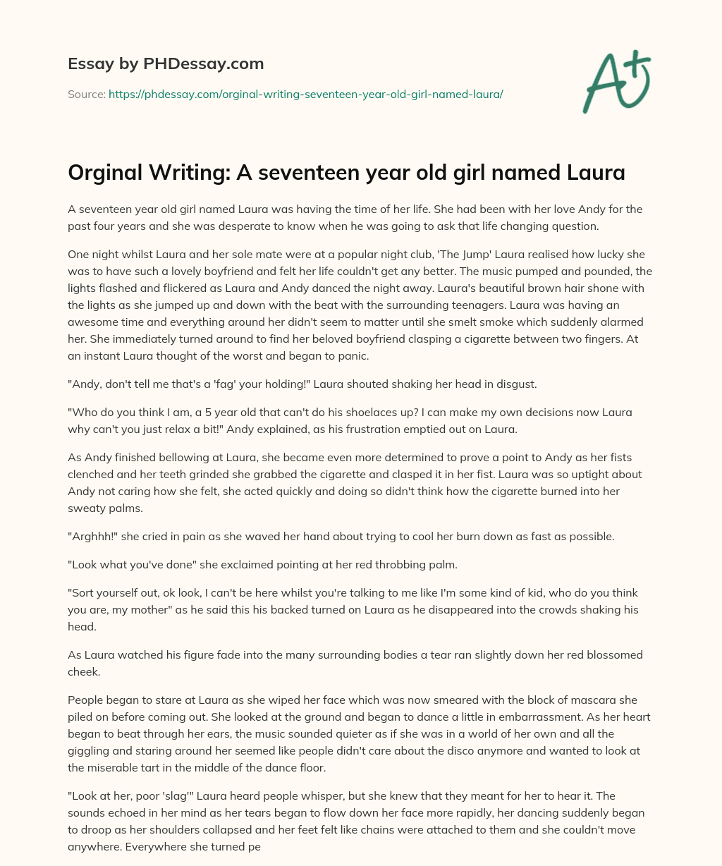 Orginal Writing: A seventeen year old girl named Laura essay