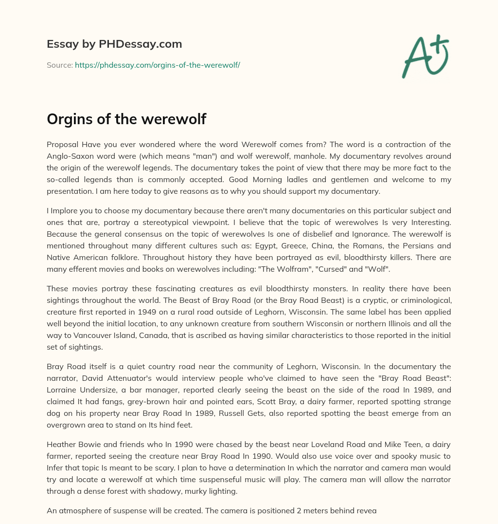 Orgins of the werewolf essay