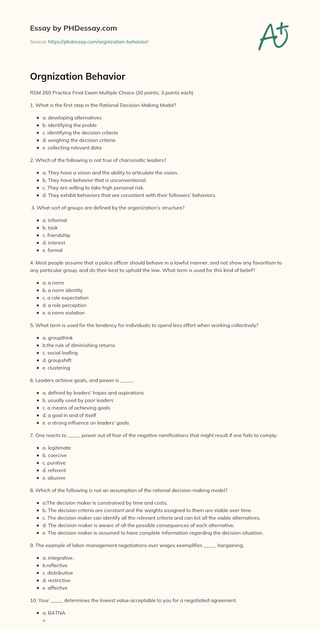 Orgnization Behavior essay