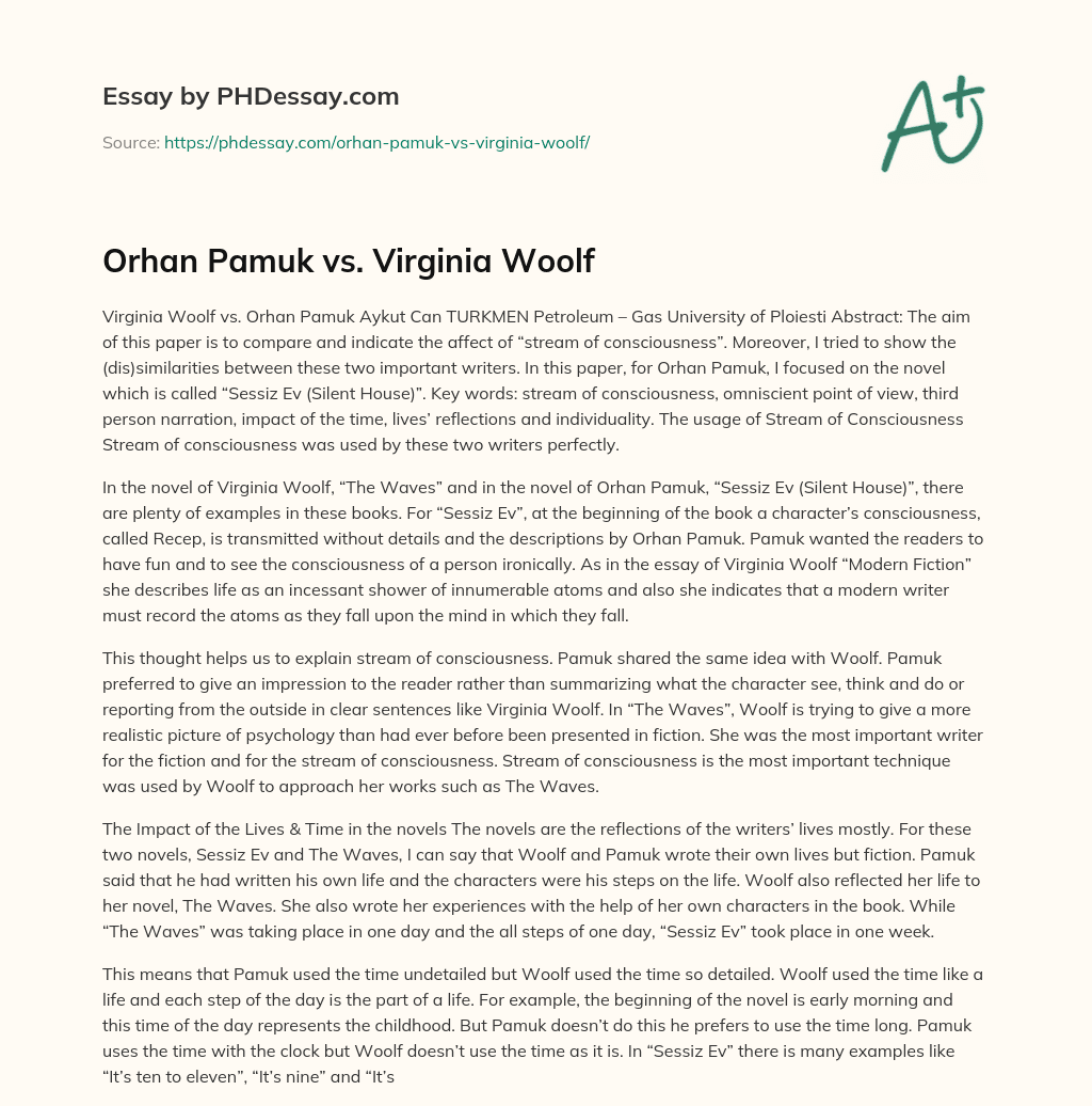 Orhan Pamuk vs. Virginia Woolf essay