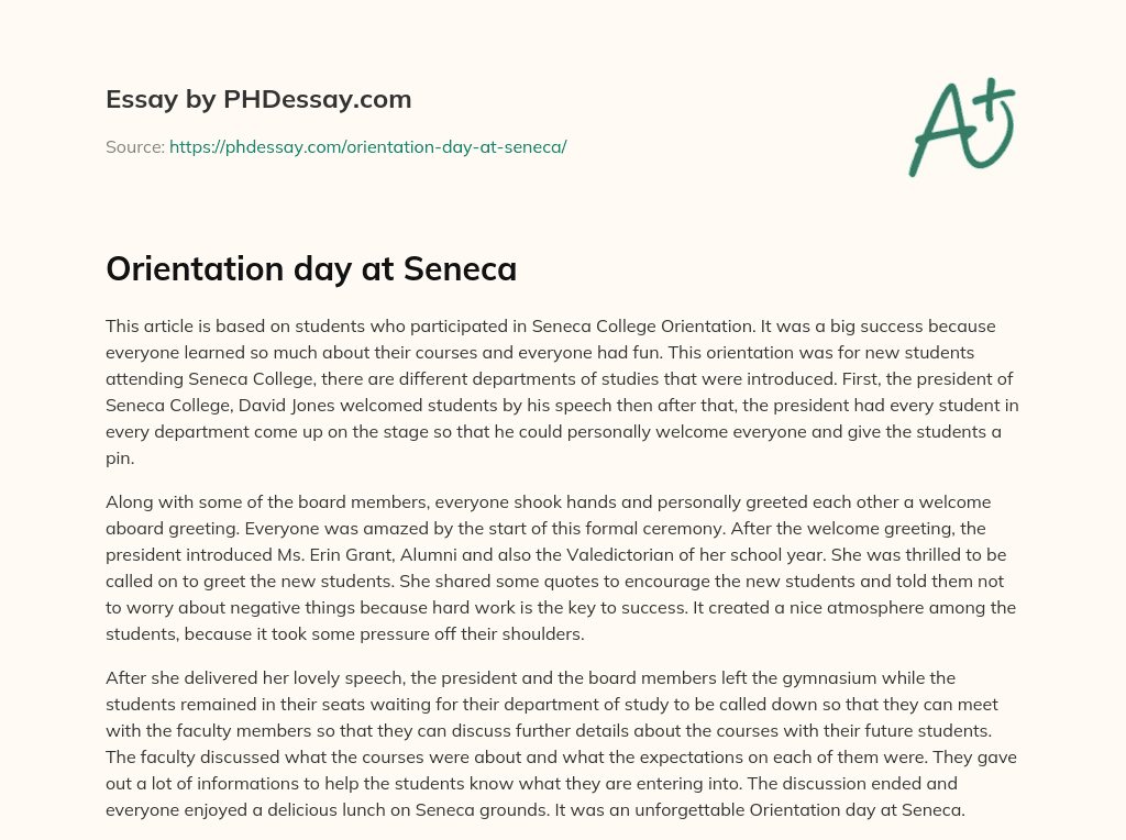 Orientation day at Seneca essay