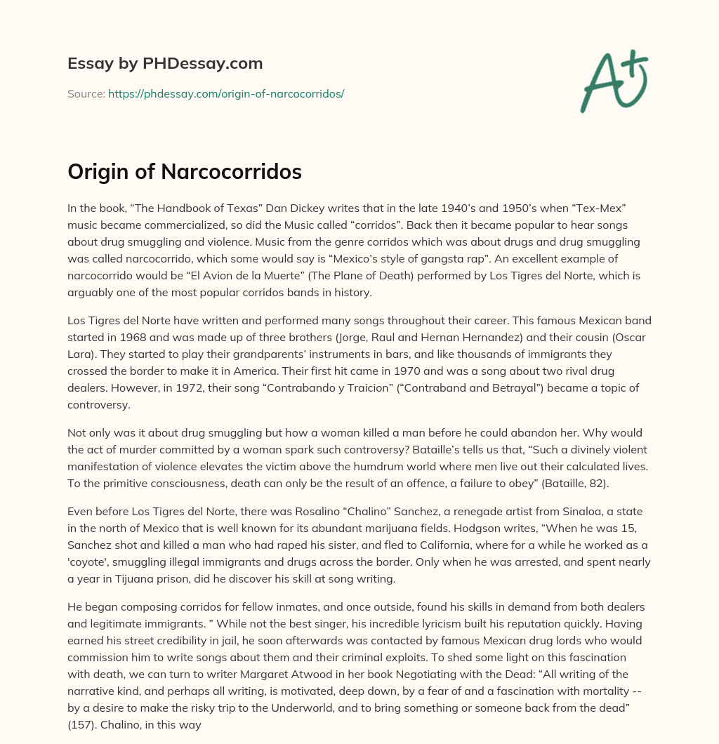 Origin of Narcocorridos essay