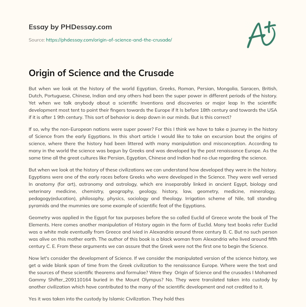 Origin of Science and the Crusade essay