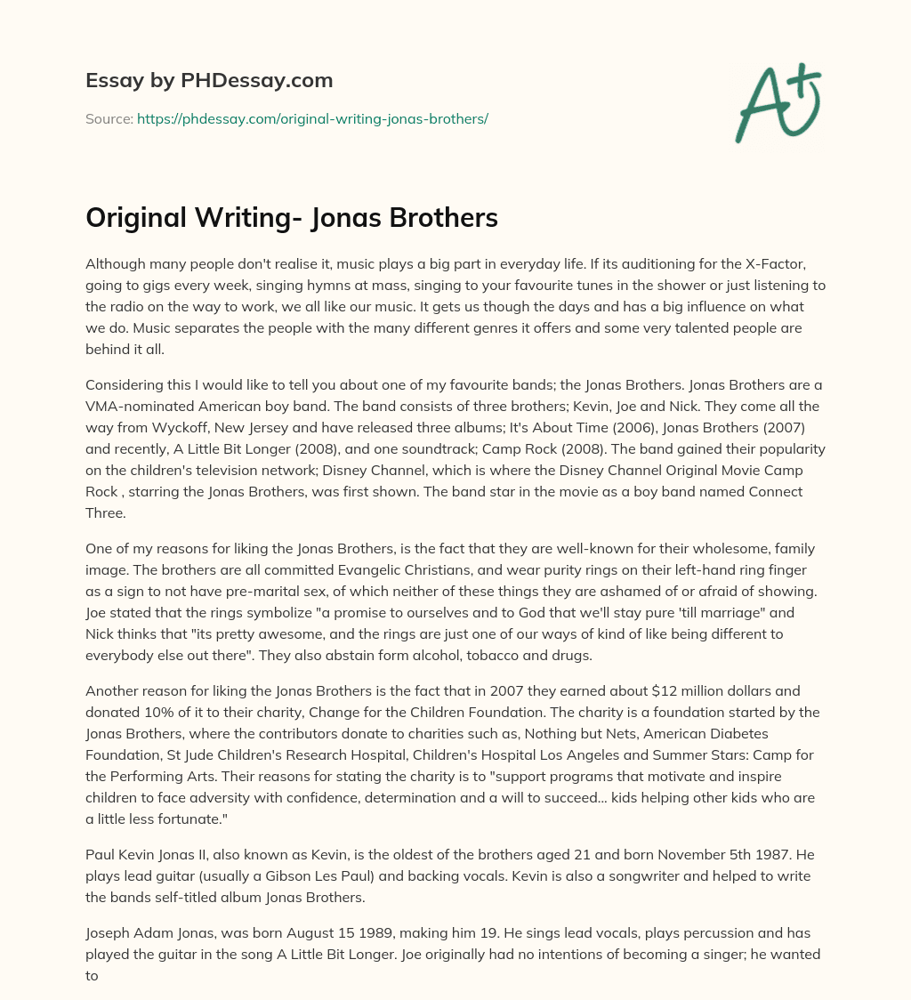 Original Writing- Jonas Brothers essay