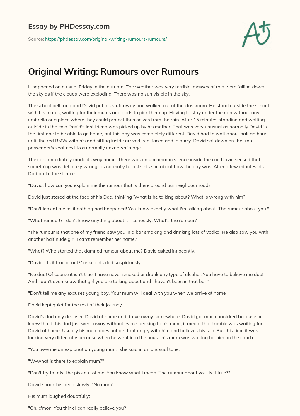 Original Writing: Rumours over Rumours essay