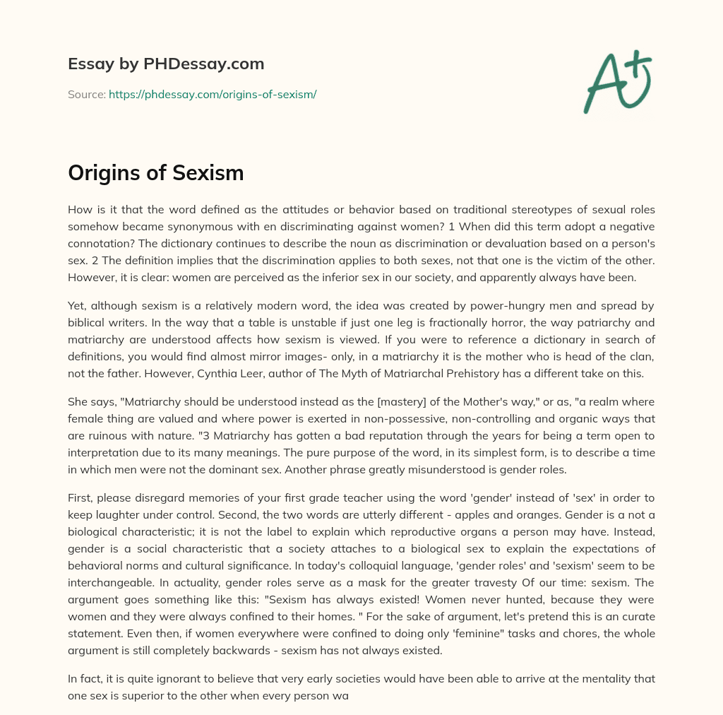 Origins of Sexism essay