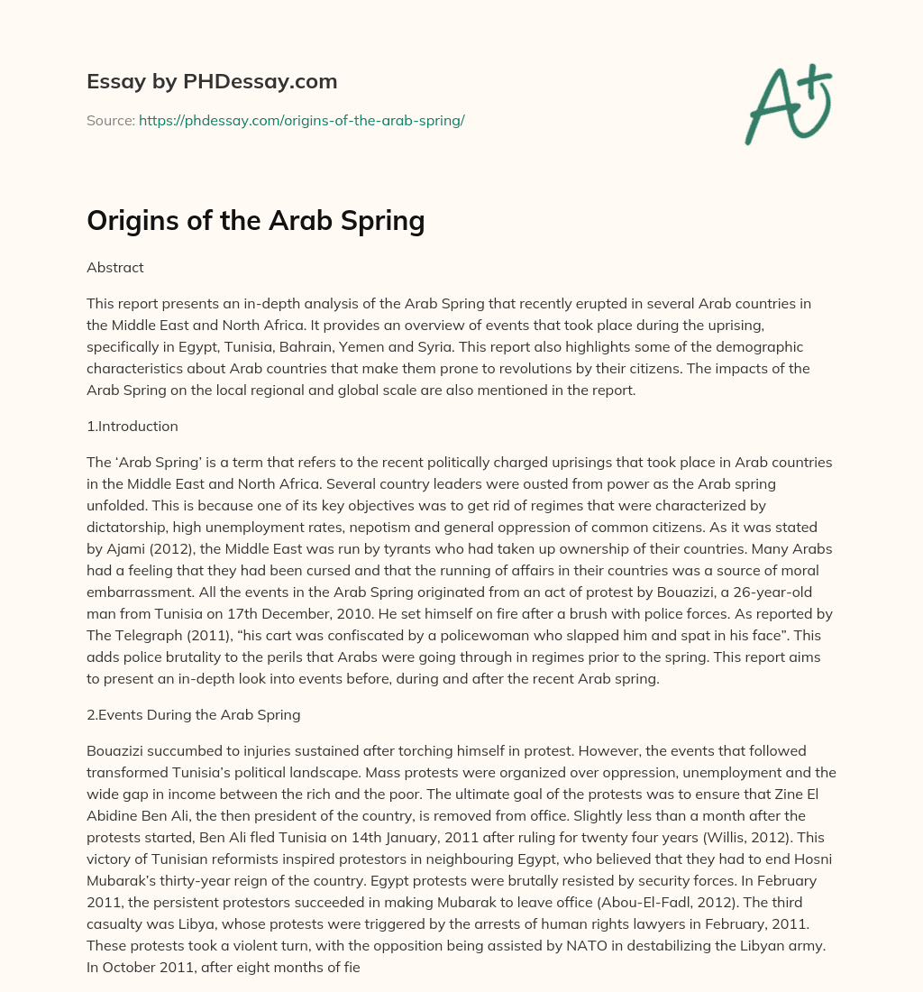Origins of the Arab Spring essay