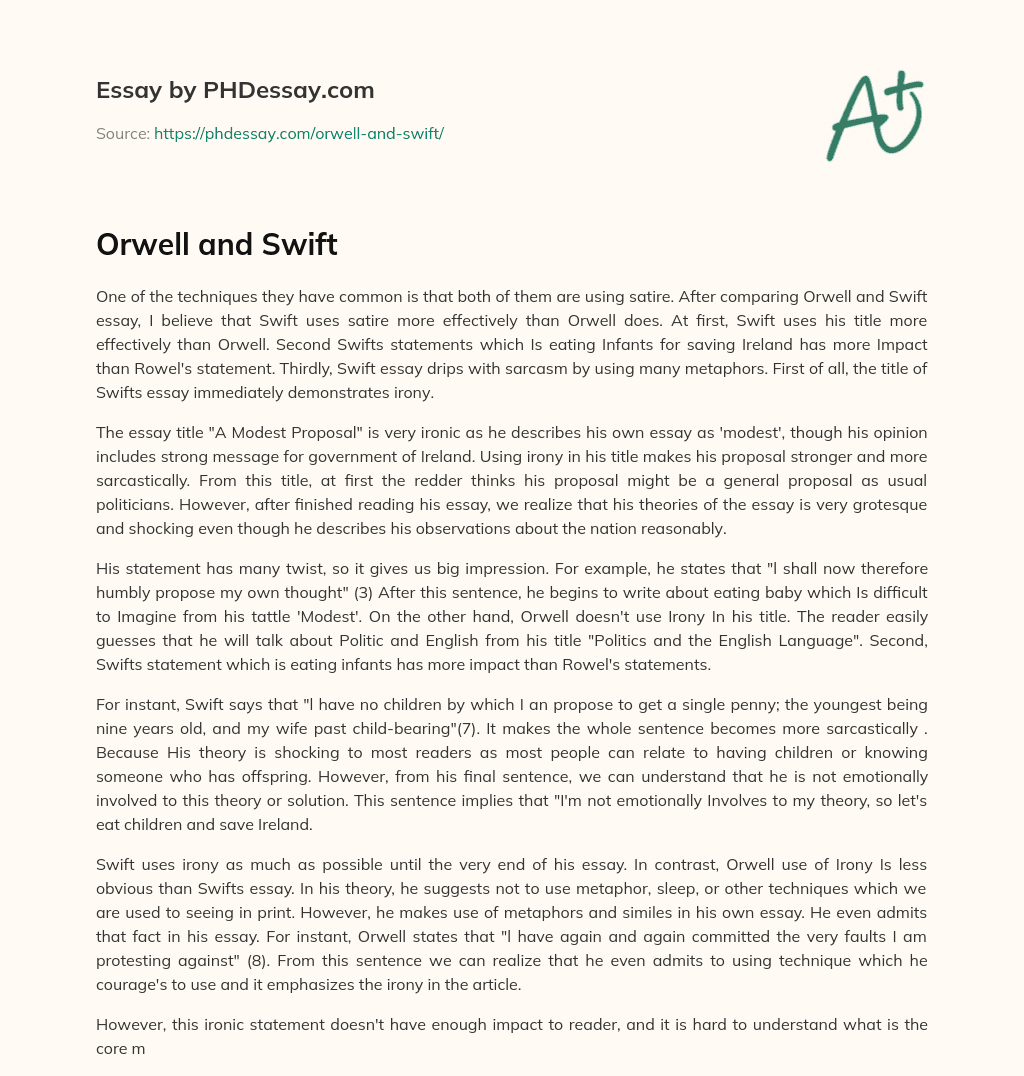 Orwell and Swift essay