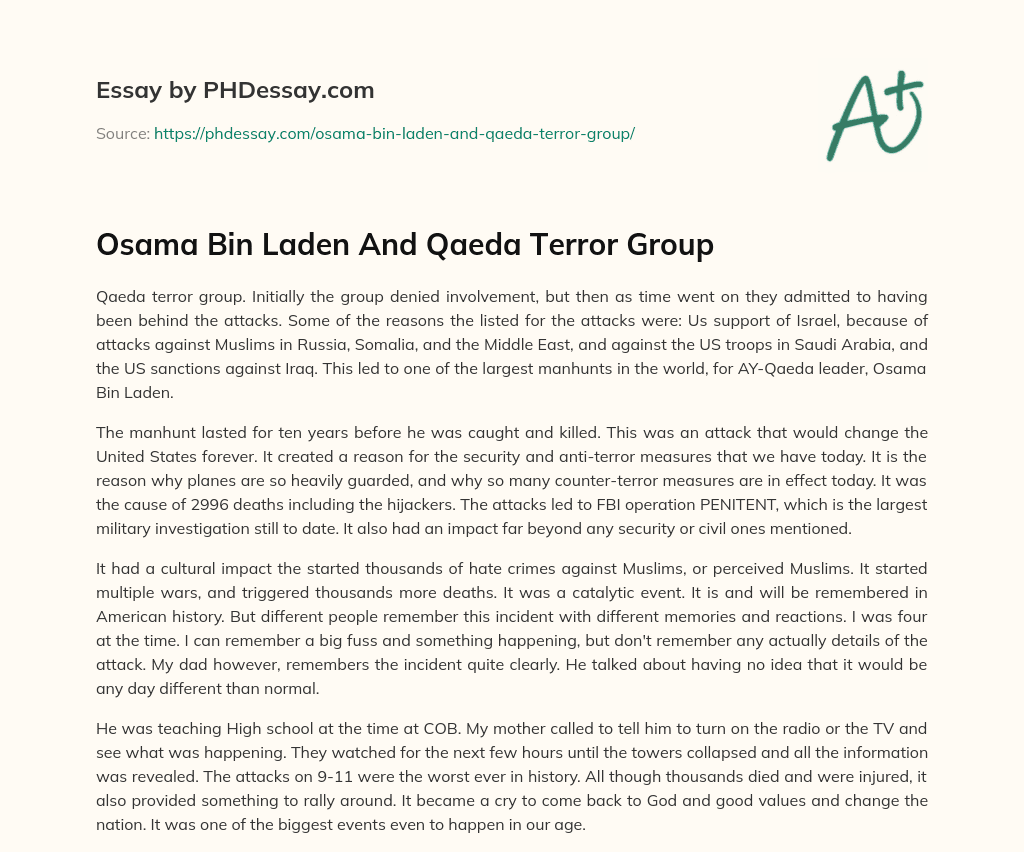 Osama Bin Laden And Qaeda Terror Group essay