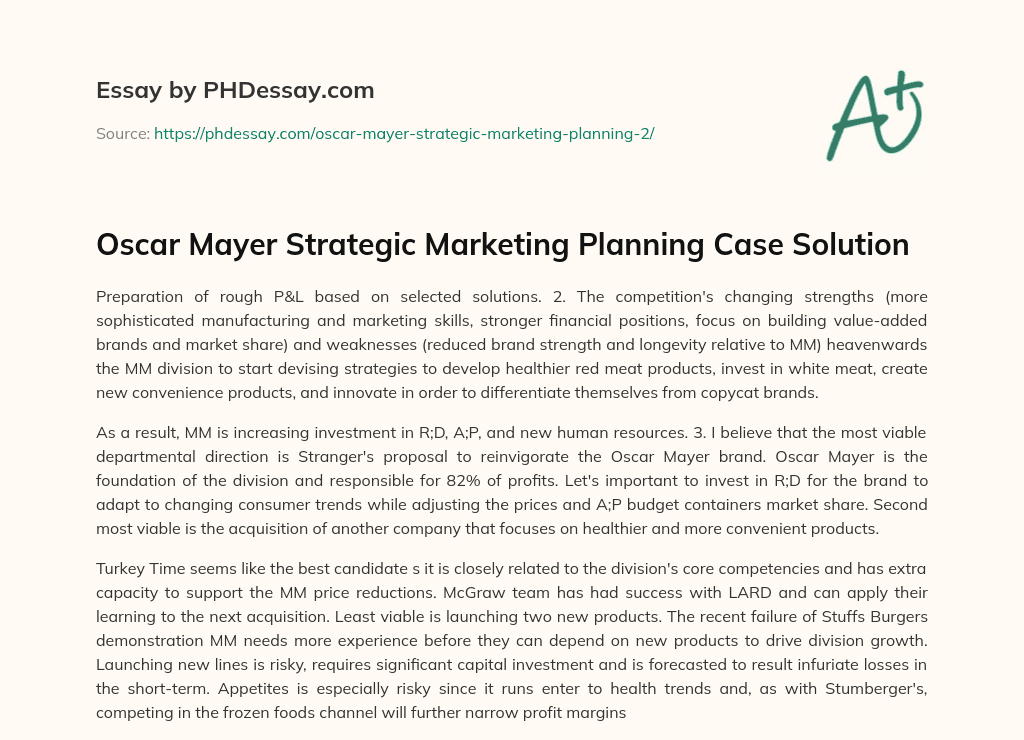 Oscar Mayer Strategic Marketing Planning Case Solution essay