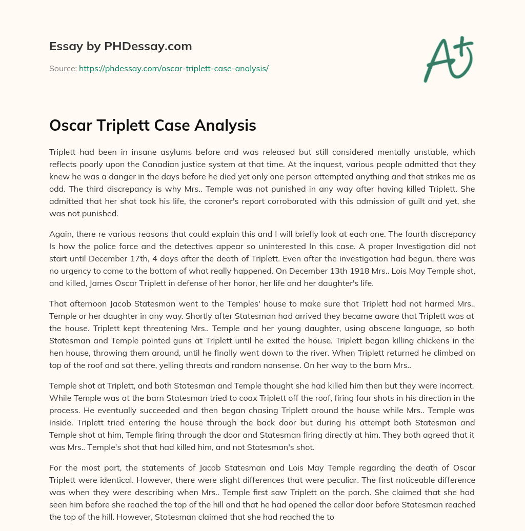 Oscar Triplett Case Analysis essay